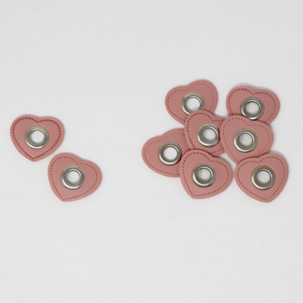 Ösen Patches ~ rosa Herz 8mm silber
