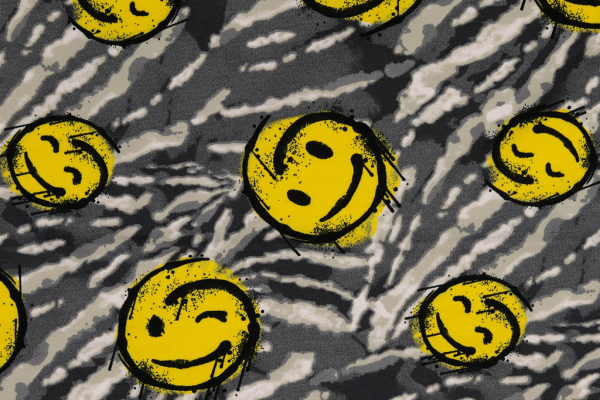 French Terry Sweat ~ Smily Emoji Gesichter auf Grau
