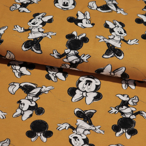 Lizenz Jersey ~ Minnie Maus Schwarz / Weiß auf Ocker 0,67 m LETZTES Stück