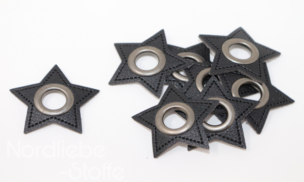 Ösen Patches ~ schwarzer Stern 11mm altsilber