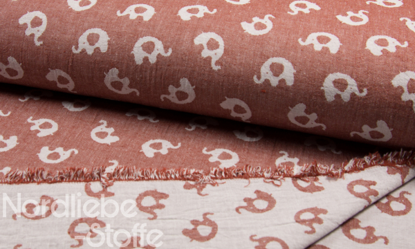 Jacquard Doubleface ~ Elefanten Terracotta weiß