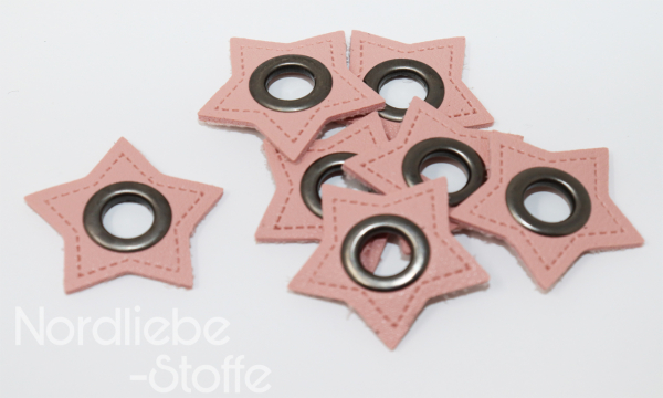 Ösen Patches ~ rosa Stern 8mm altsilber
