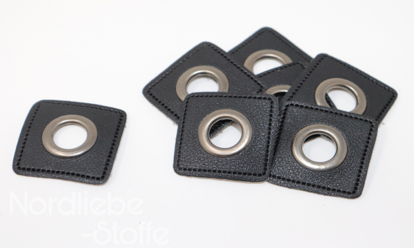 Ösen Patches ~ schwarzes Quadrat 8mm altsilber