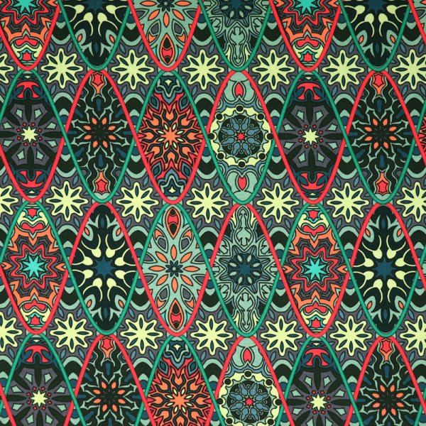 Digital Jersey ~ Ornamente Mandala Grün Rot
