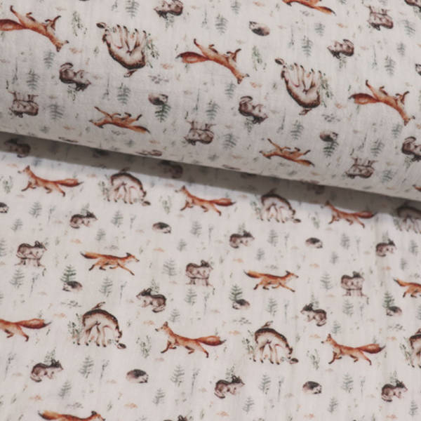Digital Musselin ~ Waldtiere Fuchs Reh Hase auf Weiß