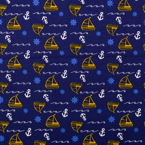 Baumwolle ~ Anker & Segelboote Blau Gelb