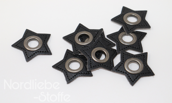 Ösen Patches ~ schwarzer Stern 8mm altsilber