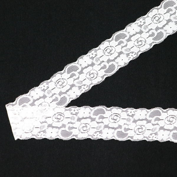 Spitzenborte elastisch 50 mm ~ Uni Weiß