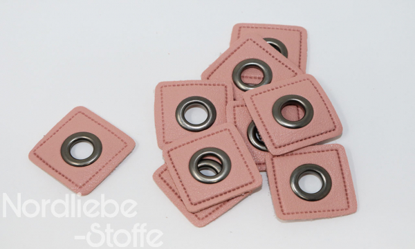 Ösen Patches ~ rosa Quadrat 8mm altsilber