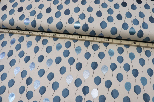 Jersey ~ Blau Foil Print Luftballons auf Sand Glitzer