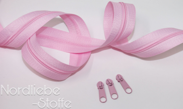 Endlosreißverschluss 3 mm rosa incl. Zipper