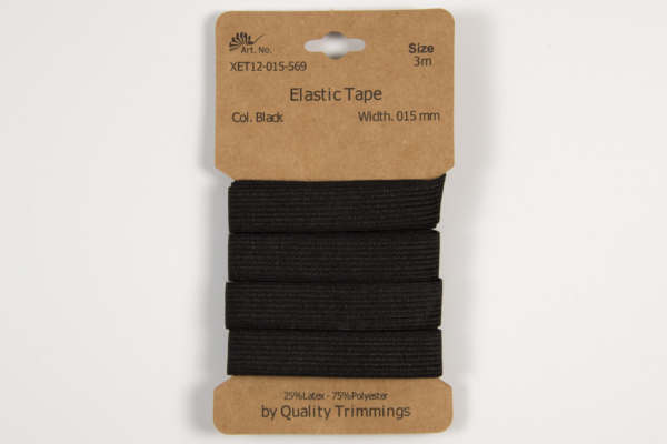 3 m elastisches Gummiband 15 mm ~ UNI Schwarz Flachgummi