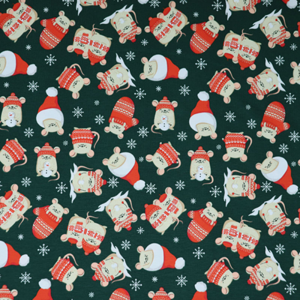 Jersey ~ Weihnachts Mäuse auf Grün