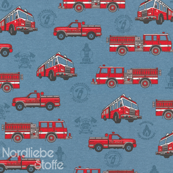 Dekostoff Canvas ~ Feuerwehr auf Blau