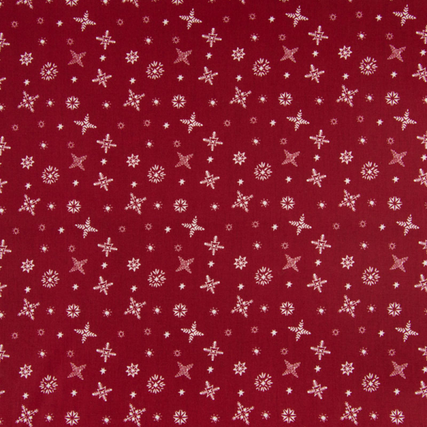Baumwolle ~ Eisblumen & Sterne auf Rot